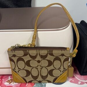 Coach Signature Brown and Tan Wristlet